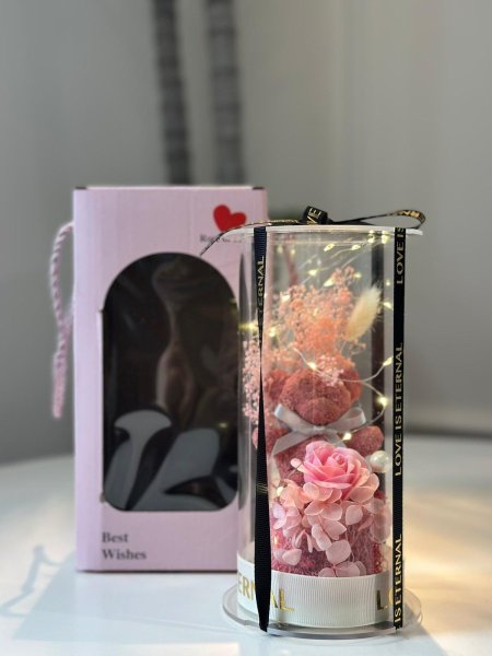 تحفة زجاج (ورد شكل دب) مع لولو & اضاءة