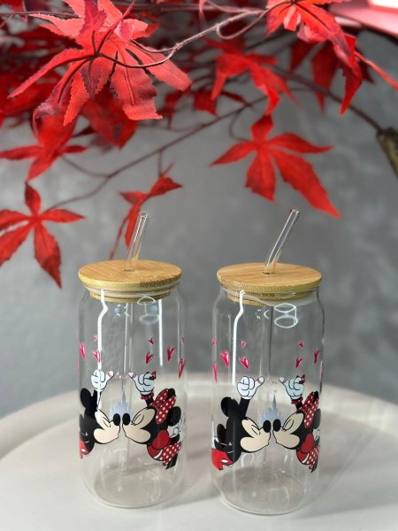 كاسة شفاف مع مصاصة ميكي وميني love