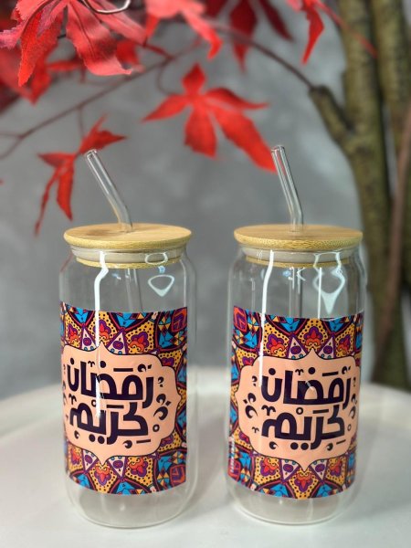 كاسة شفاف مع مصاصة رمضان كريم تطريز