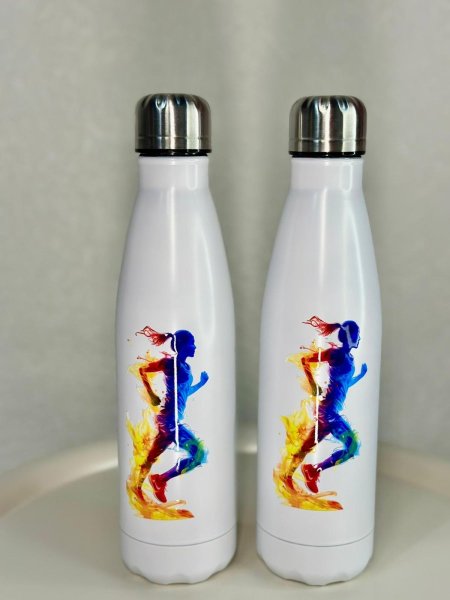 مطرة ثيرموس طويل Gym رسمة بنت لون ابيض