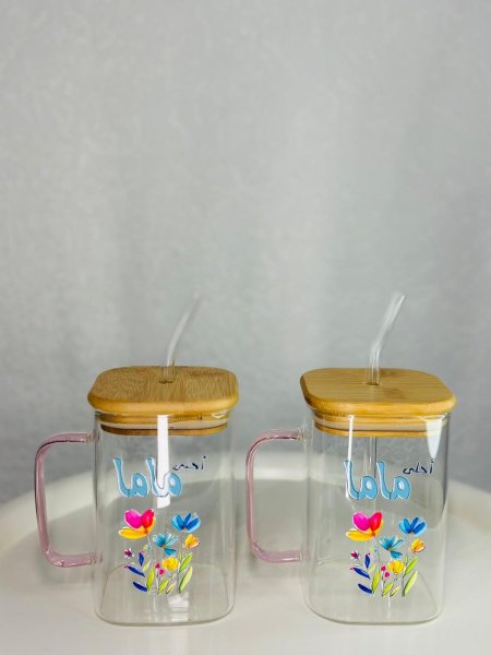 كاسة شفاف مع مصاصة مربع احلى ماما مع ورد