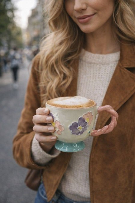 فنجان هاند ميد ورد أخضر (5)