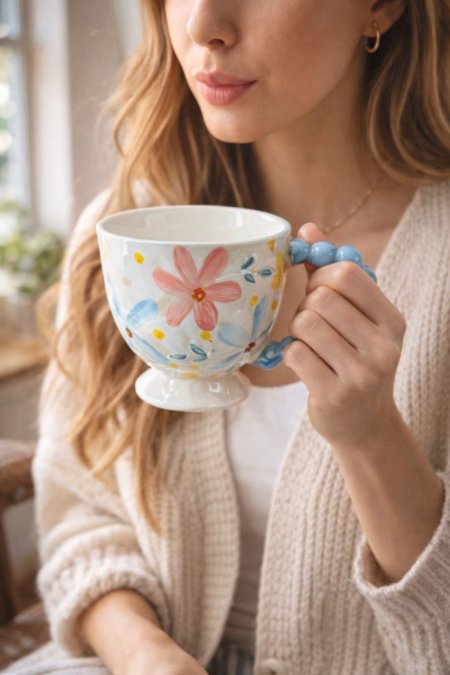 فنجان هاند ميد ورد أبيض(3)