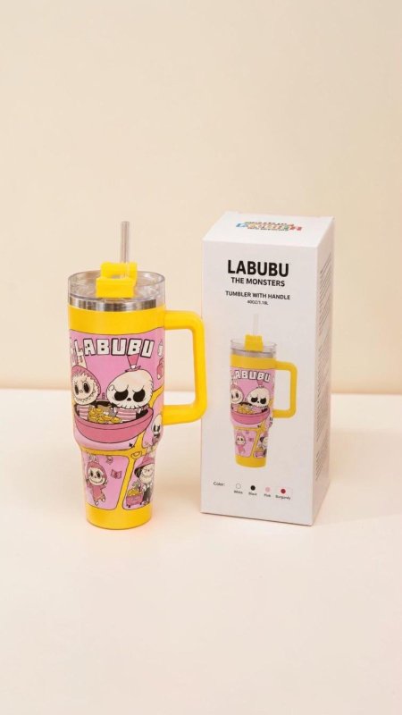 حافظة حرارة Labubu ستانلس اصفر 1200 ml