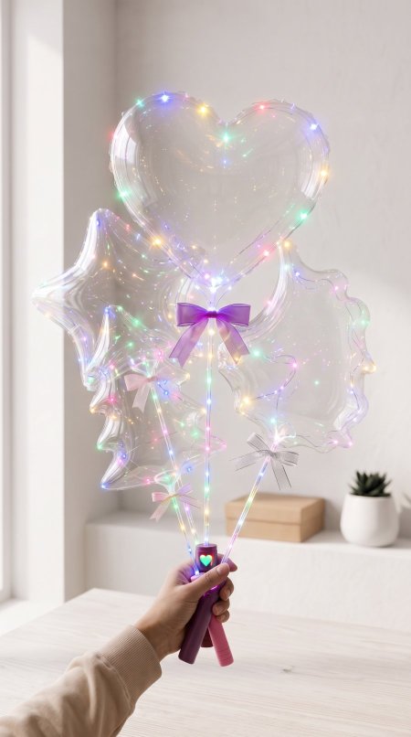 بالون شفاف مع إضاءة وعصا باشكال مختلفة