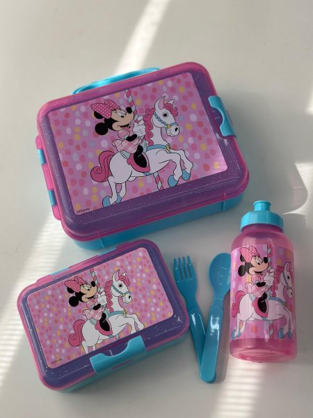 علب زوادة مربعة باكيج (مطرة، شوكة، معلقة) ميني ماوس