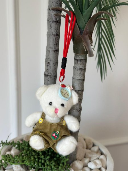 دب صغير حبيبات تعليقة (20سم) أبيض ببيونه افرهول 